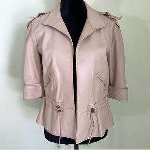 ZENOBIA Vintage Beige Soft Leather Drawstring Light Jacket Italy
